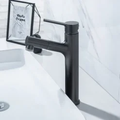 Bathroom Sink Mixer Vessel Faucet Pull Out with 2 Mode Spout Sprayer, Single Handle Pull Down Basin Taps Deck Mounted