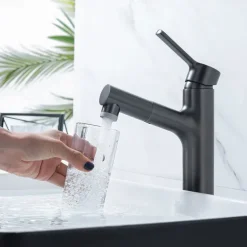 Bathroom Sink Mixer Vessel Faucet Pull Out with 2 Mode Spout Sprayer, Single Handle Pull Down Basin Taps Deck Mounted