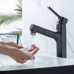 Bathroom Sink Mixer Vessel Faucet Pull Out with 2 Mode Spout Sprayer, Single Handle Pull Down Basin Taps Deck Mounted