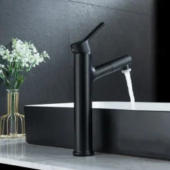 Bathroom Sink Mixer Vessel Faucet Pull Out with 2 Mode Spout Sprayer, Single Handle Pull Down Basin Taps Deck Mounted