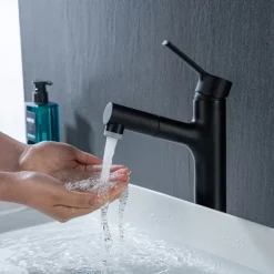 Bathroom Sink Mixer Vessel Faucet Pull Out with 2 Mode Spout Sprayer, Single Handle Pull Down Basin Taps Deck Mounted