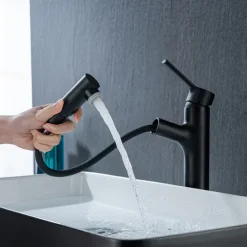 Bathroom Sink Mixer Vessel Faucet Pull Out with 2 Mode Spout Sprayer, Single Handle Pull Down Basin Taps Deck Mounted