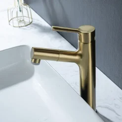 Bathroom Sink Mixer Vessel Faucet Pull Out with 2 Mode Spout Sprayer, Single Handle Pull Down Basin Taps Deck Mounted