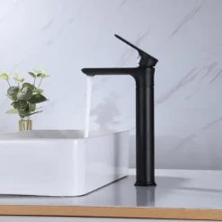 Bathroom Sink Tall Faucet Heavy Duty Style Single Handle One Hole Bath Vessel Sink Faucet Deck Mount Basin Hot and Cold Mixer Tap Lavatory Vanity Sink Faucets Brass Matte Black