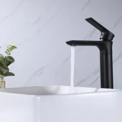 Bathroom Sink Tall Faucet Heavy Duty Style Single Handle One Hole Bath Vessel Sink Faucet Deck Mount Basin Hot and Cold Mixer Tap Lavatory Vanity Sink Faucets Brass Matte Black