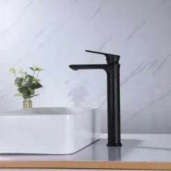 Bathroom Sink Tall Faucet Heavy Duty Style Single Handle One Hole Bath Vessel Sink Faucet Deck Mount Basin Hot and Cold Mixer Tap Lavatory Vanity Sink Faucets Brass Matte Black