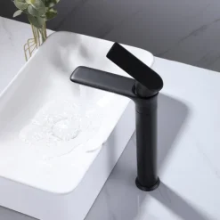 Bathroom Sink Tall Faucet Heavy Duty Style Single Handle One Hole Bath Vessel Sink Faucet Deck Mount Basin Hot and Cold Mixer Tap Lavatory Vanity Sink Faucets Brass Matte Black