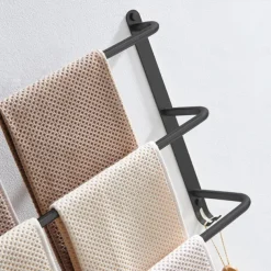 Bathroom Three-layer Shelf with Hooks Stainless Steel Multi-function Towel Rack Matte Black and Golden 1pc