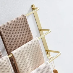 Bathroom Three-layer Shelf with Hooks Stainless Steel Multi-function Towel Rack Matte Black and Golden 1pc