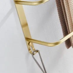Bathroom Three-layer Shelf with Hooks Stainless Steel Multi-function Towel Rack Matte Black and Golden 1pc