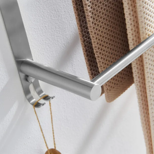 Bathroom Three-layer Shelf with Hooks Stainless Steel Multi-function Towel Rack Wall Mounted Matte Gold and Brushed Nickel 1pc