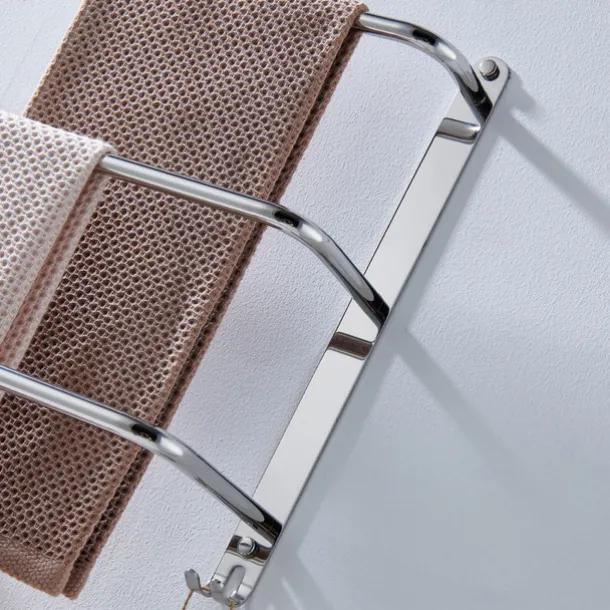 Bathroom Three-layer Shelf with Hooks Stainless Steel Multi-function Towel Rack Polished Silver and Brushed Nickel 1pc