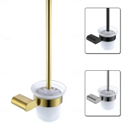 Bathroom Toilet Brush with Holder SUS304 Stainless Steel Storage Organiser Stylish Brush Holder Rustproof Wall Mount Matte Black