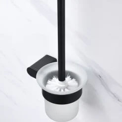Bathroom Toilet Brush with Holder SUS304 Stainless Steel Storage Organiser Stylish Brush Holder Rustproof Wall Mount Matte Black