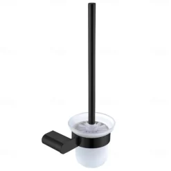 Bathroom Toilet Brush with Holder SUS304 Stainless Steel Storage Organiser Stylish Brush Holder Rustproof Wall Mount Matte Black