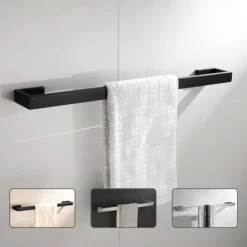 Bathroom Towel Bar 50cm/60cm, Towel Rack Wall Mount Bath Towel Holder, Bath Towel Hanger Stainless Steel Brushed Finished Bathroom Accessories Towel Rail Single Bar,(Black/Brushed Nickel/Chrome)