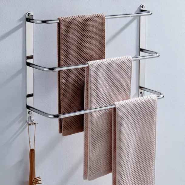 Bathroom Towel Bar Multilayer Bathroom Shelf Contemporary Polished Stainless Steel Bathroom 3-tier Towel Bar Wall Mounted 45/60 cm