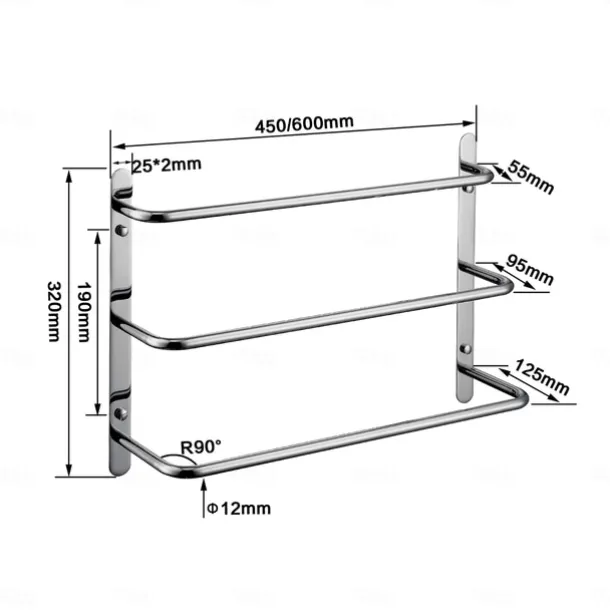 Bathroom Towel Bar Multilayer Bathroom Shelf Contemporary Polished Stainless Steel Bathroom 3-tier Towel Bar Wall Mounted 45/60 cm
