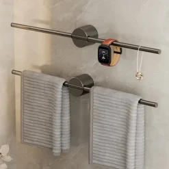 Bathroom Towel Bar Perforated Free Space Aluminum Towel Rack Extremely Simple Light Luxurious Towel Storage