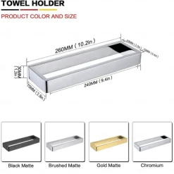 Bathroom Towel Rack Hand Towel Rail Black Towel Bar SUS304 Stainless Steel 26cm Wall Mounted Towel Rack(Black/Golden/Brushed Nickel)