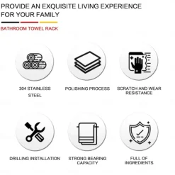 Bathroom Towel Rack Hand Towel Rail Black Towel Bar SUS304 Stainless Steel 26cm Wall Mounted Towel Rack(Black/Golden/Brushed Nickel)