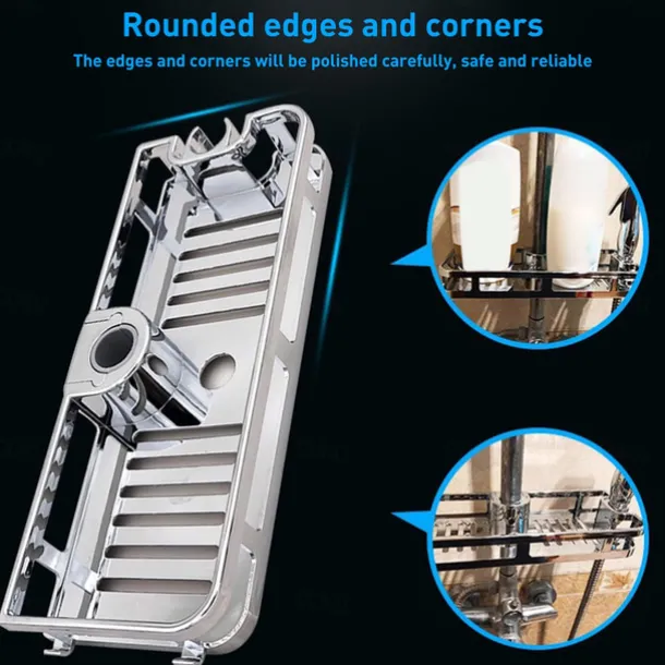 Bathroom Tray Stand Storage Rack Anti Bacteria Organizer Rectangle Lifting Rod No Drilling Shower Shelf Lifting Removable Practical Bathroom Pole Shower Storage Rack