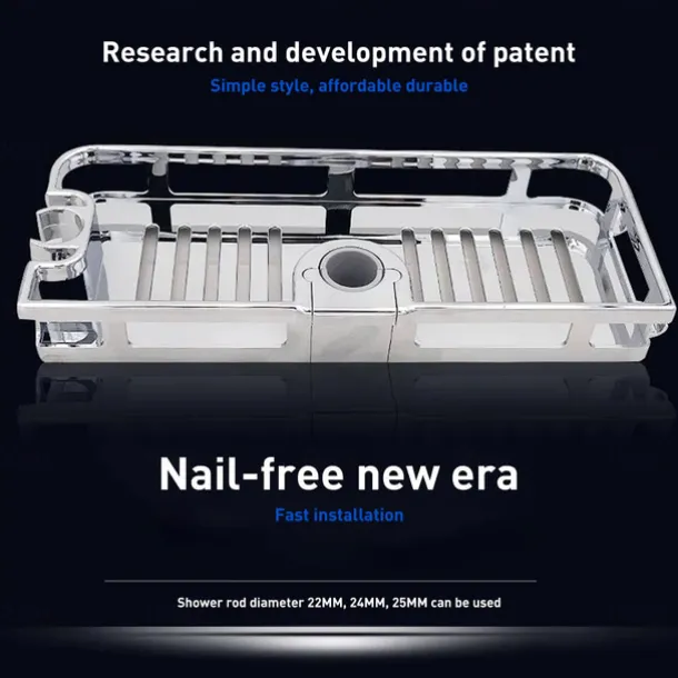 Bathroom Tray Stand Storage Rack Anti Bacteria Organizer Rectangle Lifting Rod No Drilling Shower Shelf Lifting Removable Practical Bathroom Pole Shower Storage Rack