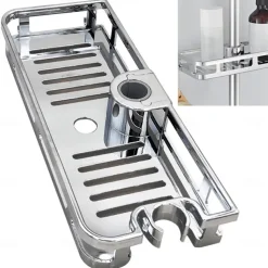 Bathroom Tray Stand Storage Rack Anti Bacteria Organizer Rectangle Lifting Rod No Drilling Shower Shelf Lifting Removable Practical Bathroom Pole Shower Storage Rack