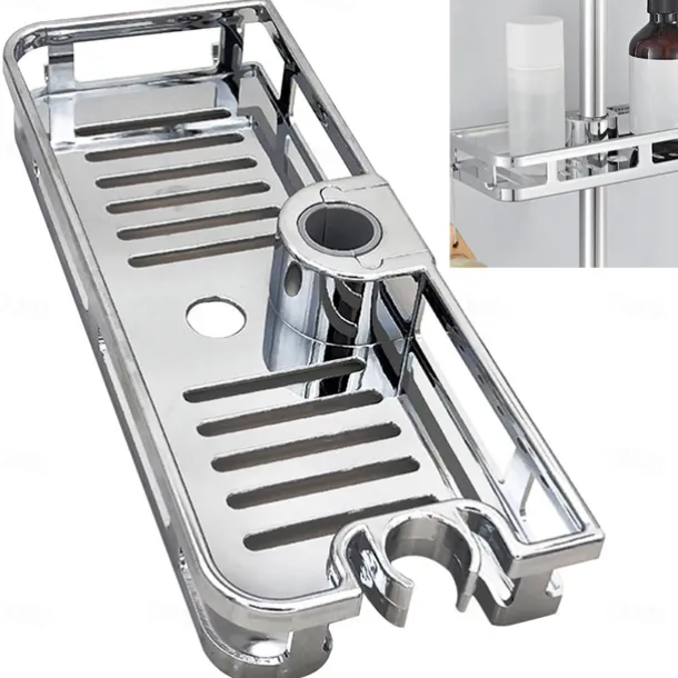 Bathroom Tray Stand Storage Rack Anti Bacteria Organizer Rectangle Lifting Rod No Drilling Shower Shelf Lifting Removable Practical Bathroom Pole Shower Storage Rack