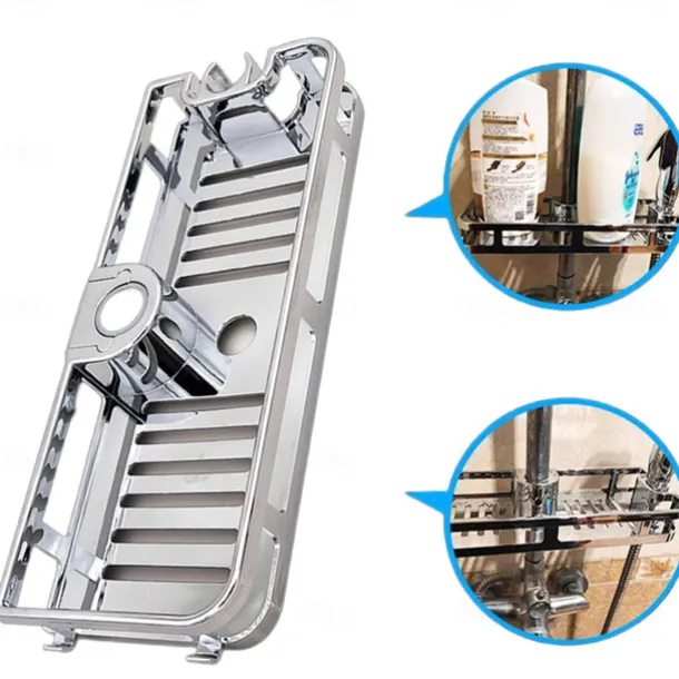 Bathroom Tray Stand Storage Rack Anti Bacteria Organizer Rectangle Lifting Rod No Drilling Shower Shelf Lifting Removable Practical Bathroom Pole Shower Storage Rack