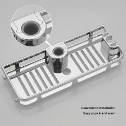 Bathroom Tray Stand Storage Rack Anti Bacteria Organizer Rectangle Lifting Rod No Drilling Shower Shelf Lifting Removable Practical Bathroom Pole Shower Storage Rack