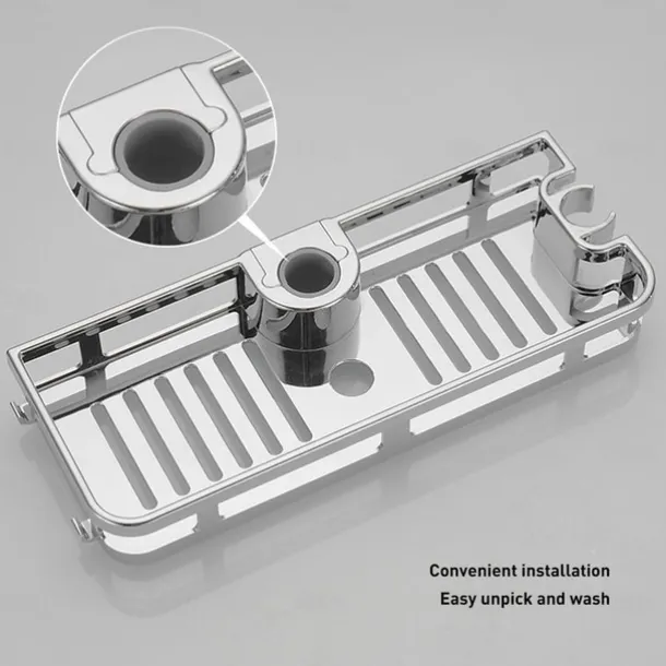 Bathroom Tray Stand Storage Rack Anti Bacteria Organizer Rectangle Lifting Rod No Drilling Shower Shelf Lifting Removable Practical Bathroom Pole Shower Storage Rack