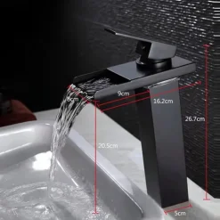 Bathroom Vessel Faucet Tall LED Waterfall Spout 3 Color Changes with Temperature, Sink Mixer Mono Basin Taps, Single Handle One Hole Brass Washroom Vessel Tap Deck Mounted