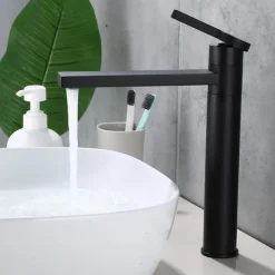 Bathroom Vessel Faucet Tall 11 inch, Sink Mixer Basin Taps Deck Mounted, Monobloc Round Single Handle Cermaic Valve Brass Taps Black Gold Chrome