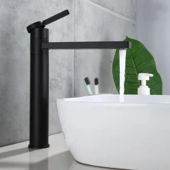 Bathroom Vessel Faucet Tall 11 inch, Sink Mixer Basin Taps Deck Mounted, Monobloc Round Single Handle Cermaic Valve Brass Taps Black Gold Chrome