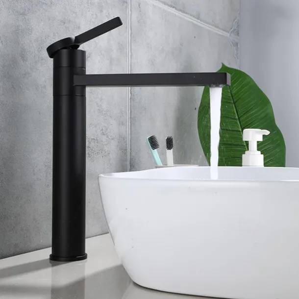 Bathroom Vessel Faucet Tall 11 inch, Sink Mixer Basin Taps Deck Mounted, Monobloc Round Single Handle Cermaic Valve Brass Taps Black Gold Chrome