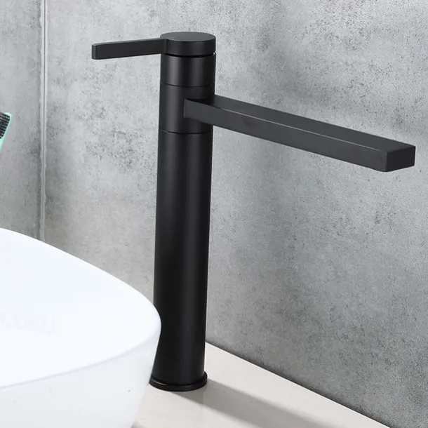 Bathroom Vessel Faucet Tall 11 inch, Sink Mixer Basin Taps Deck Mounted, Monobloc Round Single Handle Cermaic Valve Brass Taps Black Gold Chrome