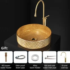 Bathroom Vessel Sink Round Contemporary Plating Glass Vessel Sink And Chrome Finish Waterfall Faucet Combo