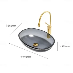 Bathroom Vessel Sink Tempered Glass Wash Basin Bowl Above Counter Art Vessel Sink with Water Drop Faucets and Pop-Up Drain