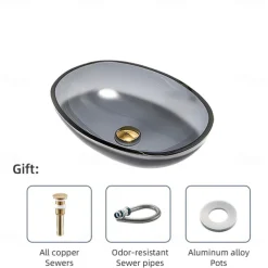 Bathroom Vessel Sink Tempered Glass Wash Basin Bowl Above Counter Art Vessel Sink with Water Drop Faucets and Pop-Up Drain