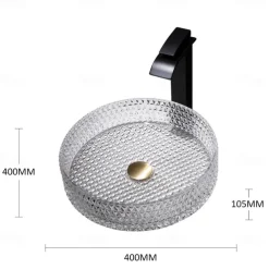 Bathroom Vessel Sink with Black Faucet, Modern Clear Tempered Glass Basin with Pop-Up Drain, Artistic Round Basin Bowl Set, Above Counter Vanity Sink