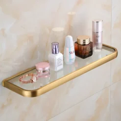 Bathroom Wall Mounted Single Layer Rectangle Glass Shelf Antique Brass Finish Bathroom Storage Bathroom Accessories Holder