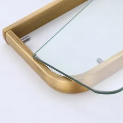 Bathroom Wall Mounted Single Layer Rectangle Glass Shelf Antique Brass Finish Bathroom Storage Bathroom Accessories Holder