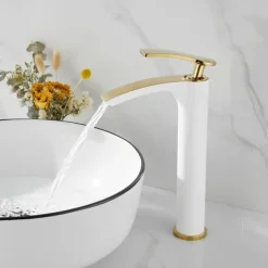 Bathroom Waterfall Sink Faucet, Basin Mixer Taps Tall Short Brass, Deck Mounted Single Handle One Hole Tap with Hot and Cold Hose Vessel Water Tap Washroom