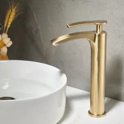 Bathroom Waterfall Sink Faucet, Basin Mixer Taps Tall Short Brass, Deck Mounted Single Handle One Hole Tap with Hot and Cold Hose Vessel Water Tap Washroom
