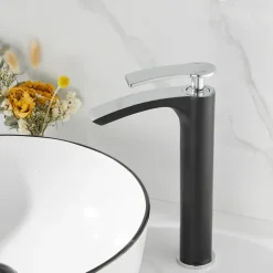 Bathroom Waterfall Sink Faucet, Basin Mixer Taps Tall Short Brass, Deck Mounted Single Handle One Hole Tap with Hot and Cold Hose Vessel Water Tap Washroom