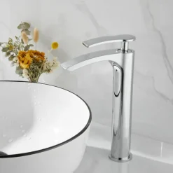 Bathroom Waterfall Sink Faucet, Basin Mixer Taps Tall Short Brass, Deck Mounted Single Handle One Hole Tap with Hot and Cold Hose Vessel Water Tap Washroom