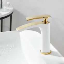 Bathroom Waterfall Sink Faucet, Basin Mixer Taps Tall Short Brass, Deck Mounted Single Handle One Hole Tap with Hot and Cold Hose Vessel Water Tap Washroom