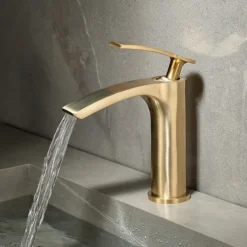 Bathroom Waterfall Sink Faucet, Basin Mixer Taps Tall Short Brass, Deck Mounted Single Handle One Hole Tap with Hot and Cold Hose Vessel Water Tap Washroom