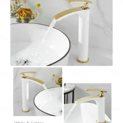 Bathroom Waterfall Sink Faucet, Basin Mixer Taps Tall Short Brass, Deck Mounted Single Handle One Hole Tap with Hot and Cold Hose Vessel Water Tap Washroom